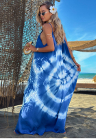 Šaty maxi na ramiączkach tie dye Deep Sea kobaltowo-Bílá