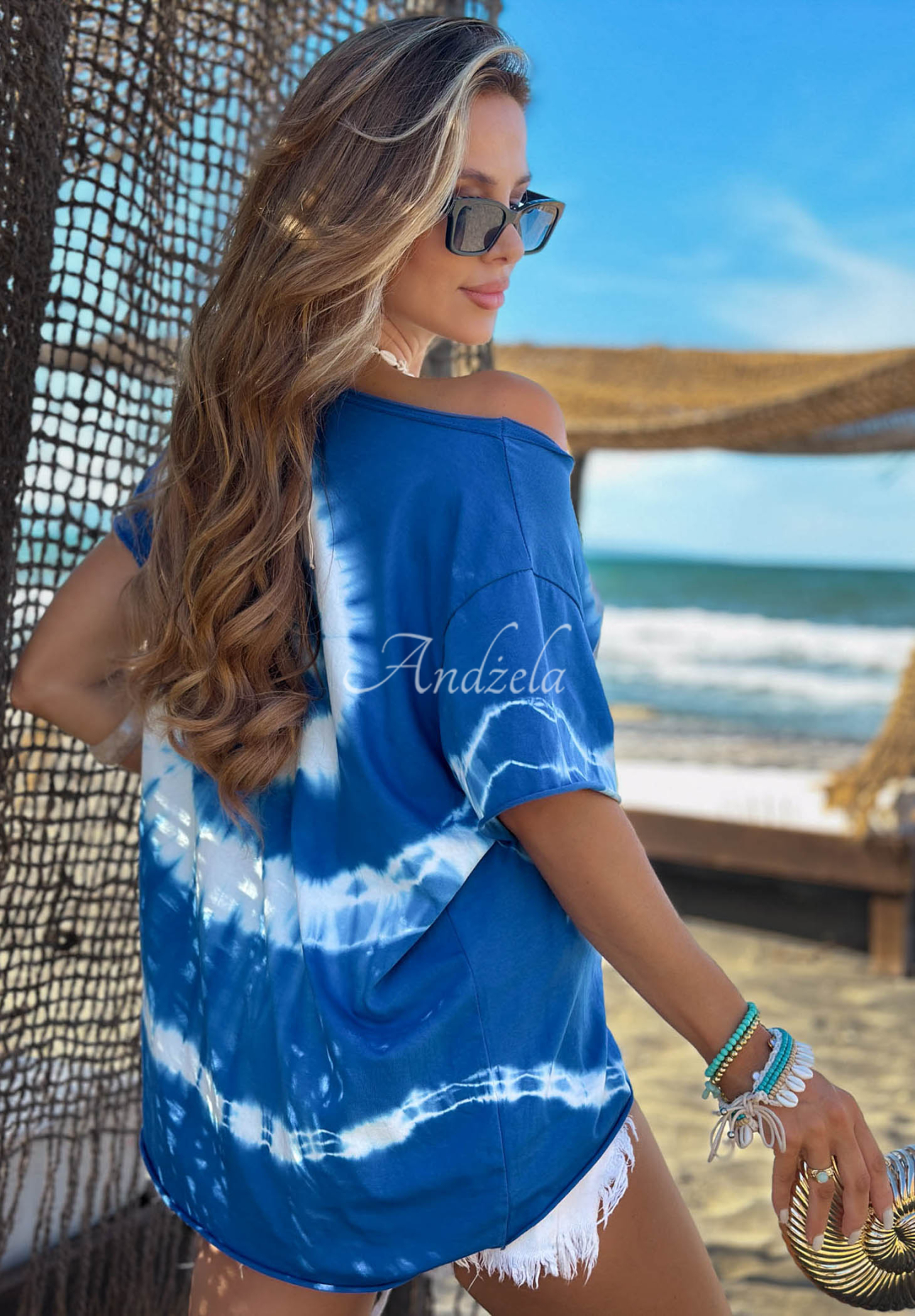 Bavlněné tričko tie dye Deep Sea kobaltovo-bílé