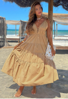 Šaty maxi na ramiączkach z falbankami Summer Pearl béžová