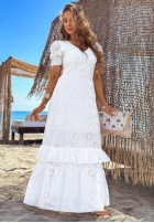 Ażurowa Šaty maxi z bufkami boho Pearl Glow Bílá
