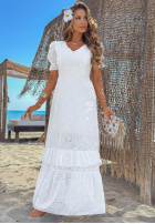 Ażurowa Šaty maxi z bufkami boho Pearl Glow Bílá