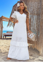 Ażurowa Šaty maxi z bufkami boho Pearl Glow Bílá