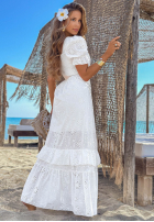 Ażurowa Šaty maxi z bufkami boho Pearl Glow Bílá