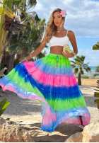 Kolorowa Sukně maxi z falbankami tie dye Cactus Bloom zielono-kobaltová