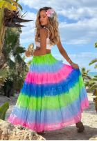 Kolorowa Sukně maxi z falbankami tie dye Cactus Bloom zielono-kobaltová
