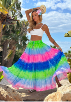 Kolorowa Sukně maxi z falbankami tie dye Cactus Bloom zielono-kobaltová