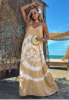 Šaty maxi na ramiączkach tie dye Deep Sea kobaltowo-Bílá