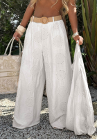 Haftowane Kalhoty wide leg boho Ti Amo žluté
