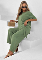 Souprava wiązana Halenka i Kalhoty wide leg Elite Holiday červený
