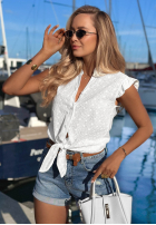 Ażurowa Košile z wiązaniem i falbankami boho Soft Summer Bílá