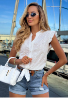 Ażurowa Košile z wiązaniem i falbankami boho Soft Summer Bílá