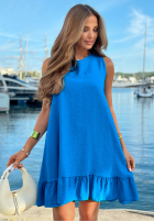 Šaty mini na ramiączkach z falbankami Sun Darling kobaltová