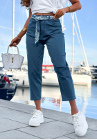 Kalhoty džínové  mom fit z paskiem Sun Fade velbloudí