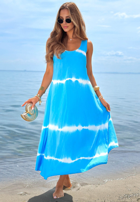 Bavlněn&eacute; maxi &scaron;aty na ram&iacute;nka tie dye Sea Waves blankytn&aacute;