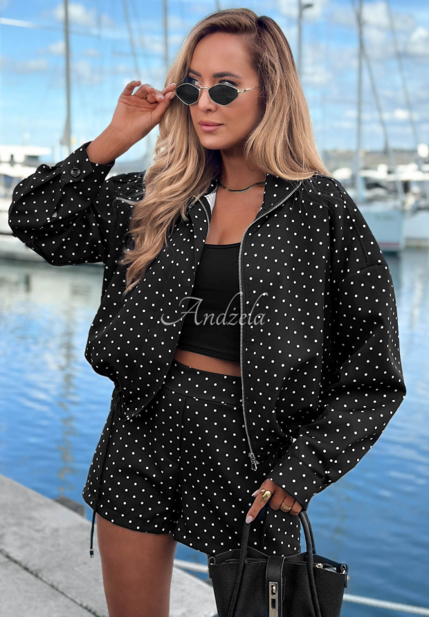 Souprava lehk&aacute; bomber bunda a &scaron;ortky s punt&iacute;ky Dot Glow Čern&eacute;