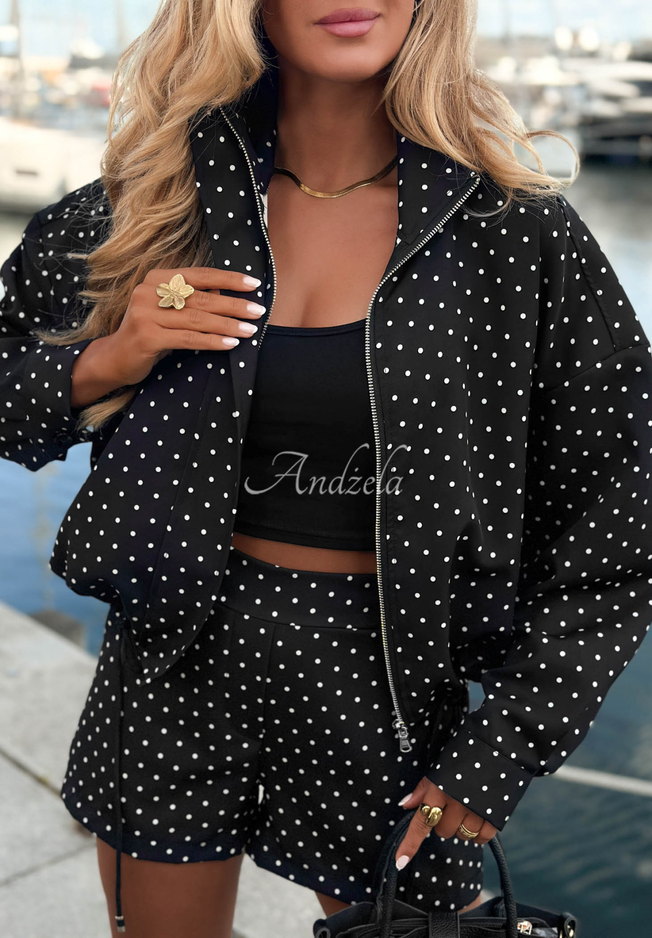 Souprava lehká bomber bunda a šortky s puntíky Dot Glow Černé