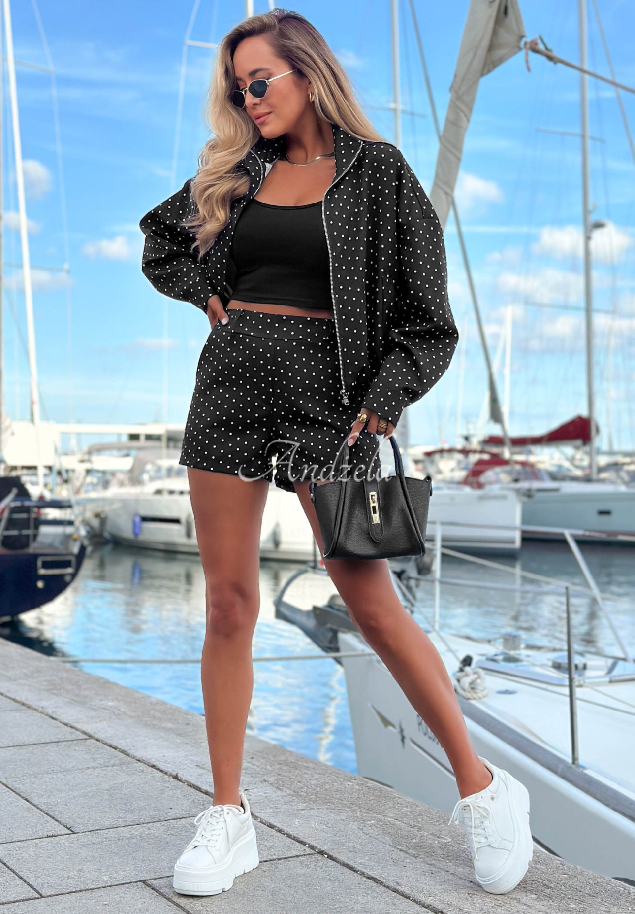 Souprava lehká bomber bunda a šortky s puntíky Dot Glow Černé