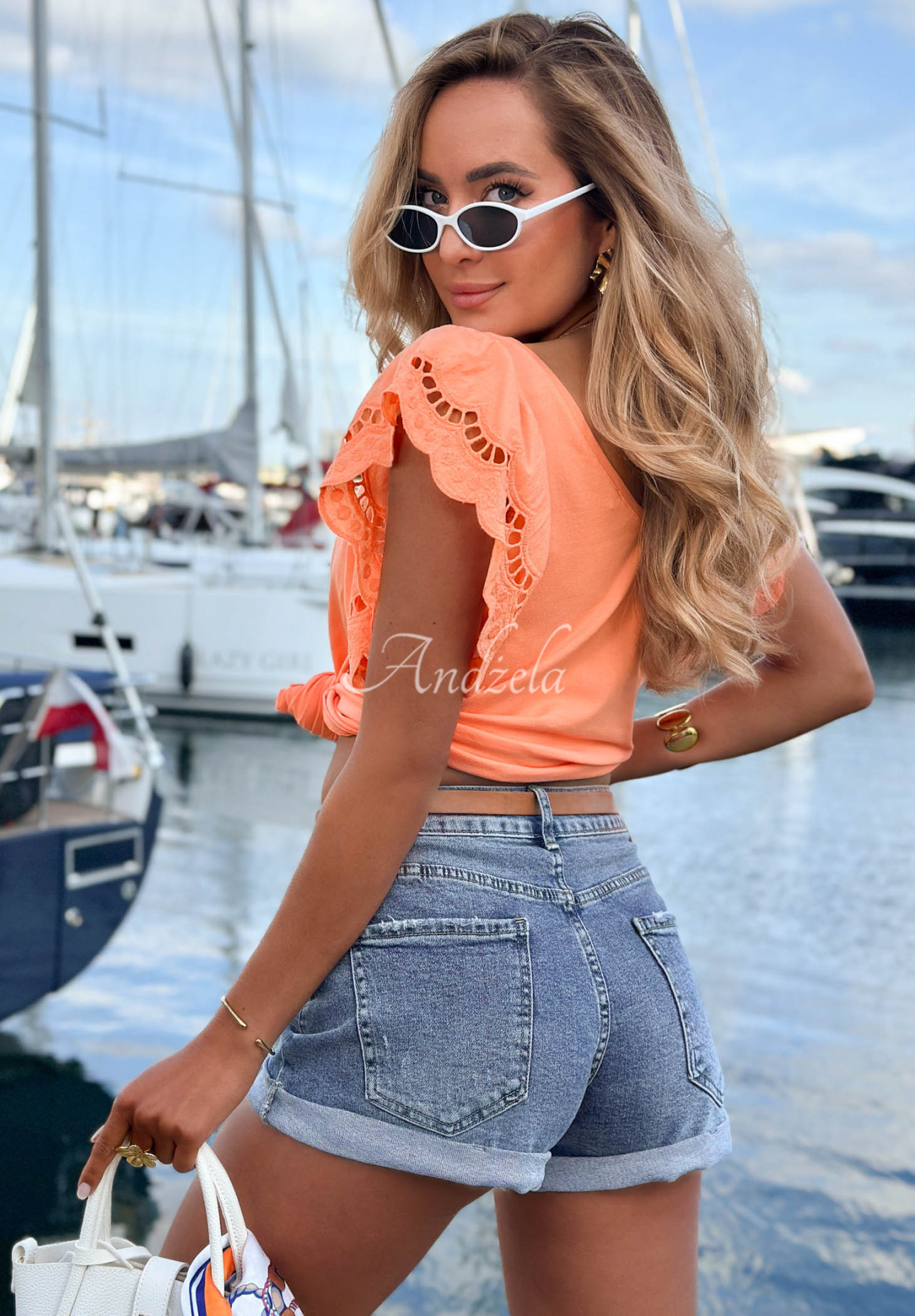Bavlněná halenka s volánkovými rukávy Go Anywhere oranžový