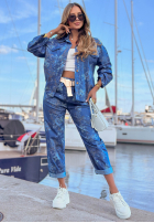 džínová Bunda w kwiaty Callari ciemnoniebieska