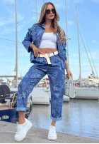 Kalhoty džínové  mom fit w kwiaty Callari tmavě modré