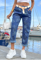 Kalhoty džínové  mom fit w kwiaty Callari tmavě modré