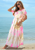 Šaty maxi na ramiączkach tie dye Summer Dance béžovo-růžová