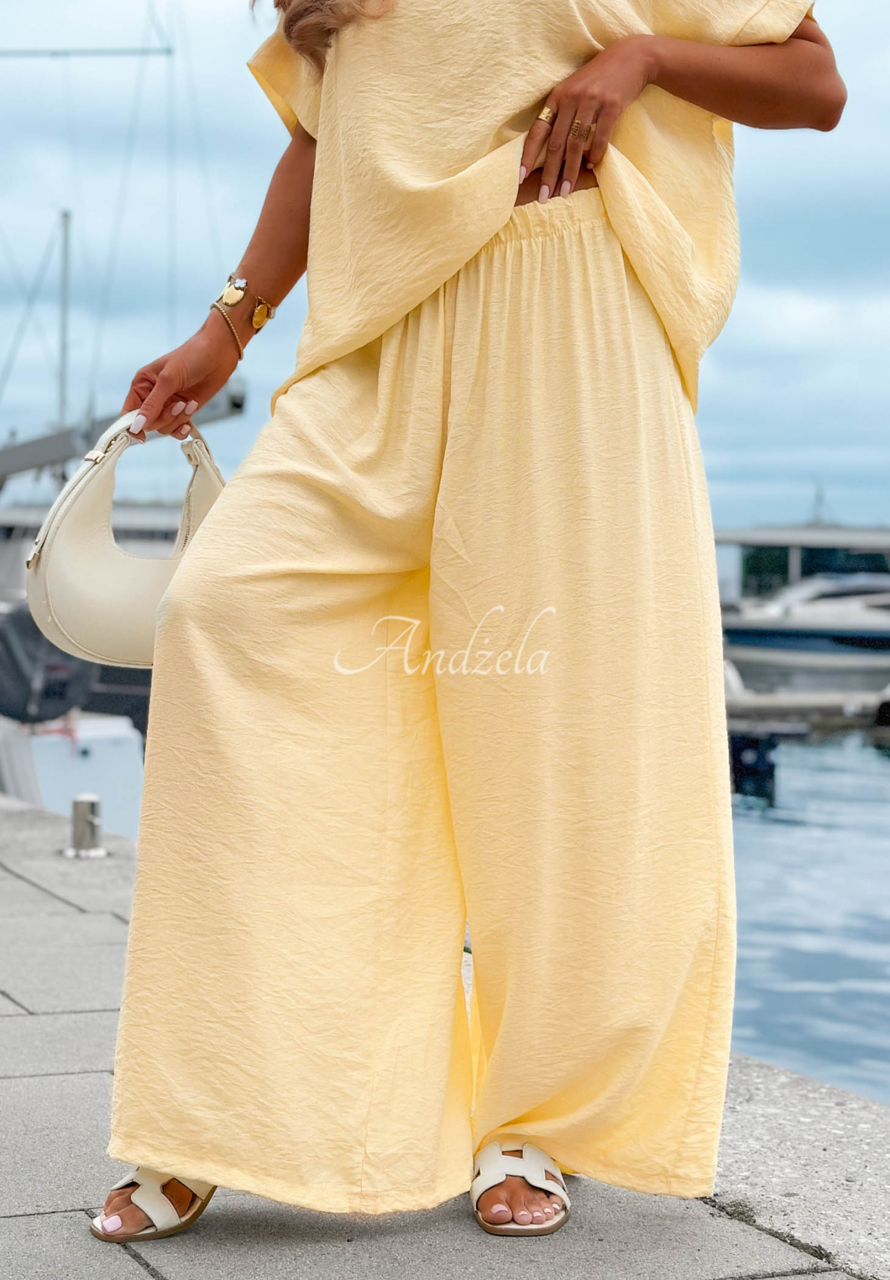 Viskózová souprava oversize halenka a wide leg kalhoty Amalfi Getaway žlutá
