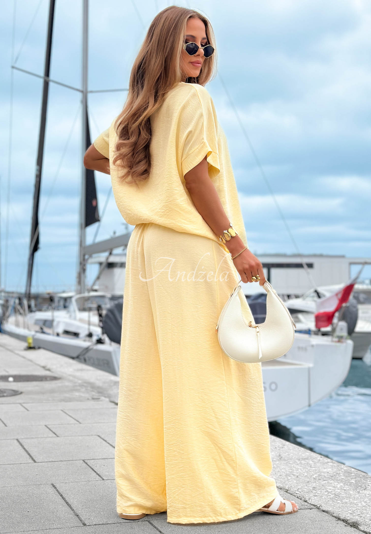 Viskózová souprava oversize halenka a wide leg kalhoty Amalfi Getaway žlutá