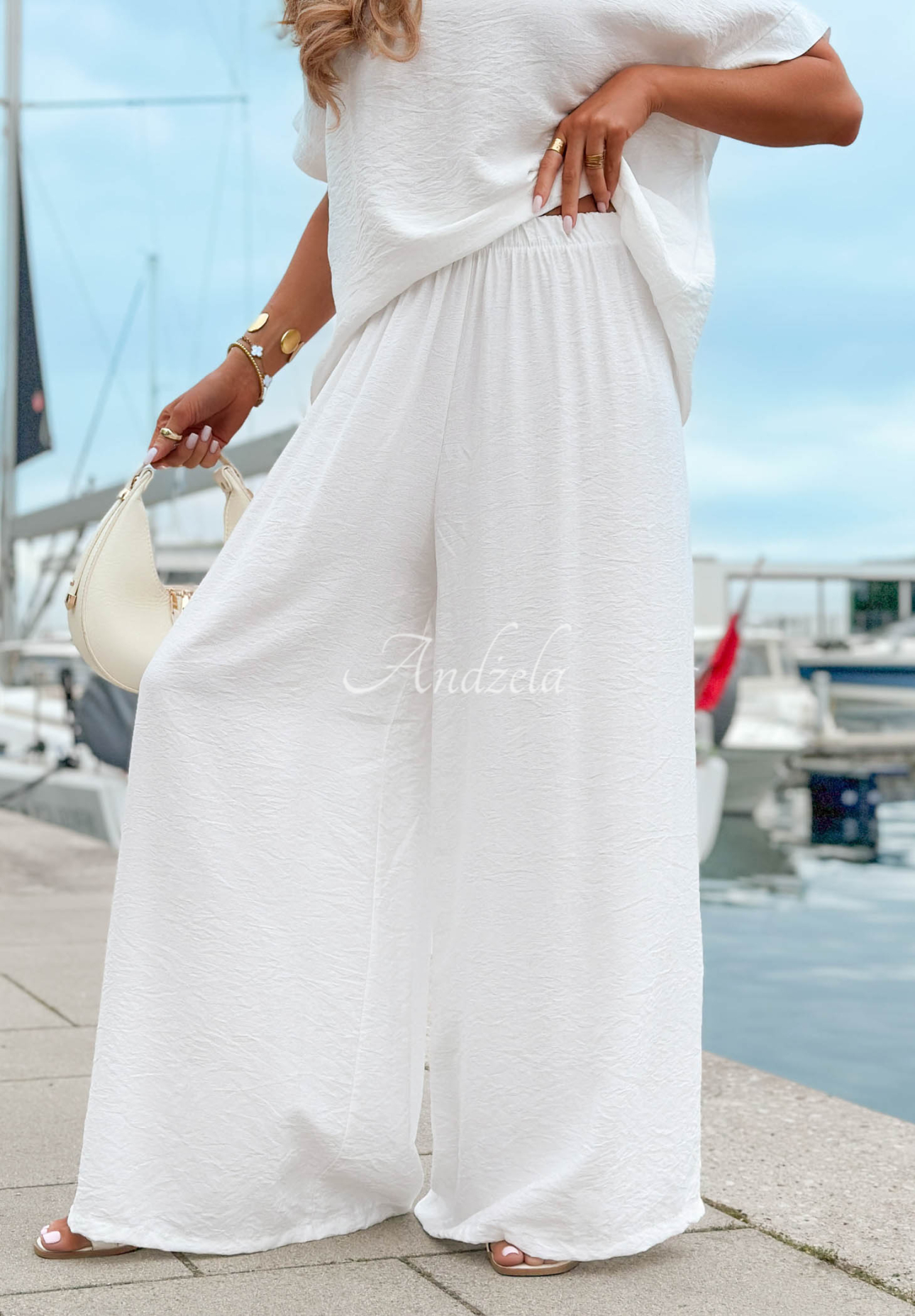 Viskózová souprava oversize halenka a wide leg kalhoty Amalfi Getaway Bílá