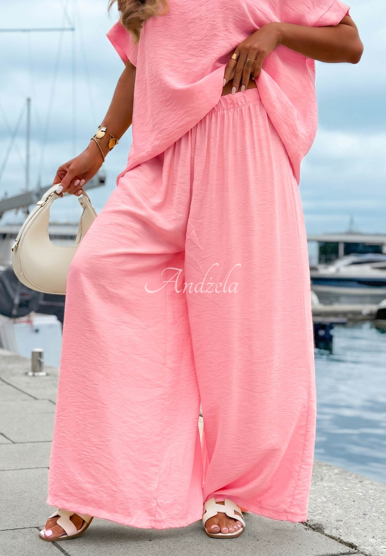 Viskózová souprava oversize halenka a wide leg kalhoty Amalfi Getaway růžový