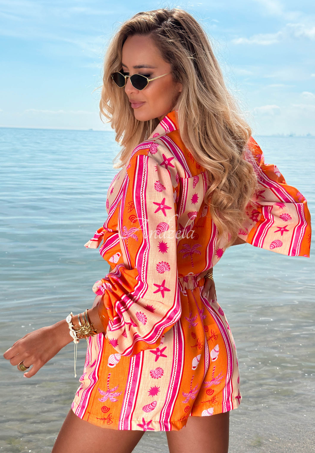 Bavlněná souprava košile a šortky se vzory Summer Calling oranžovo-růžová