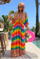 Šaty maxi w kolorowe wzory Rainbow Soul pomarańczowo-růžová