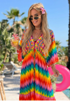 Šaty maxi w kolorowe wzory Rainbow Soul pomarańczowo-růžová