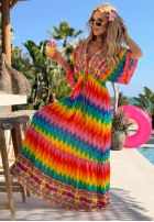 Šaty maxi w kolorowe wzory Rainbow Soul pomarańczowo-růžová