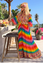 Šaty maxi w kolorowe wzory Rainbow Soul pomarańczowo-růžová