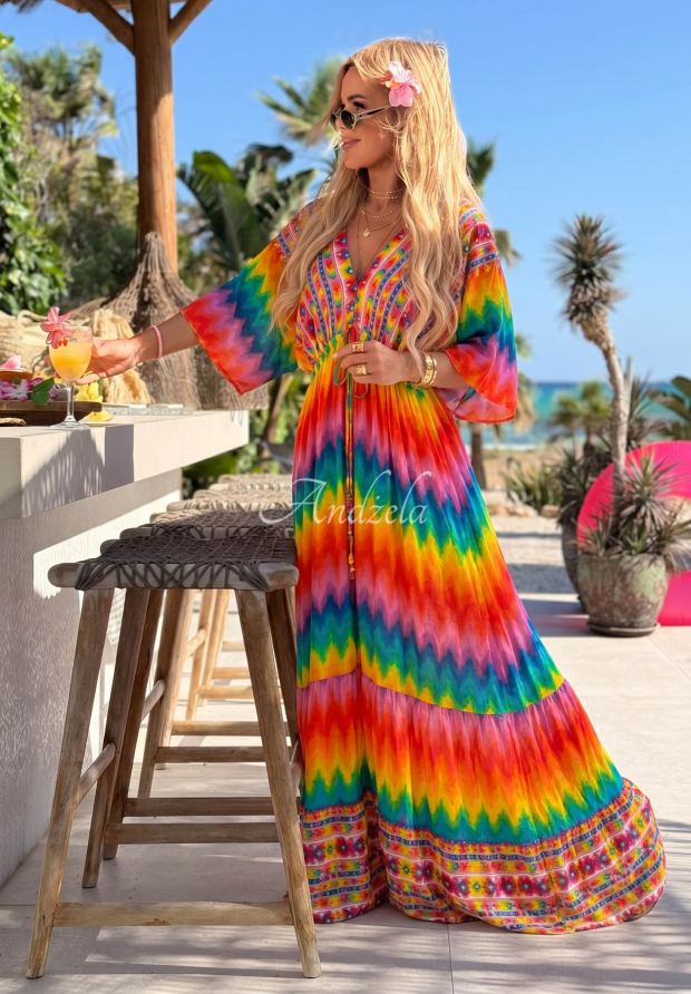 Visk&oacute;zov&eacute; maxi &scaron;aty s barevn&yacute;mi vzory Rainbow Soul oranžovo-růžov&eacute;