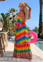 Šaty maxi w kolorowe wzory Rainbow Soul pomarańczowo-růžová