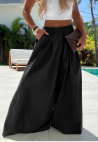 Látkové bavlněné kalhoty wide leg Sea Elegance černé