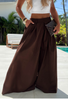 Látkové bavlněné kalhoty wide leg Sea Elegance čokoládové
