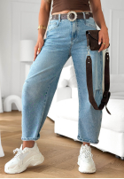 Kalhoty džínové  mom fit z paskiem Horizon Blue světle modré