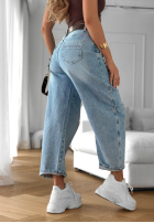 Kalhoty džínové  mom fit z paskiem Horizon Blue světle modré