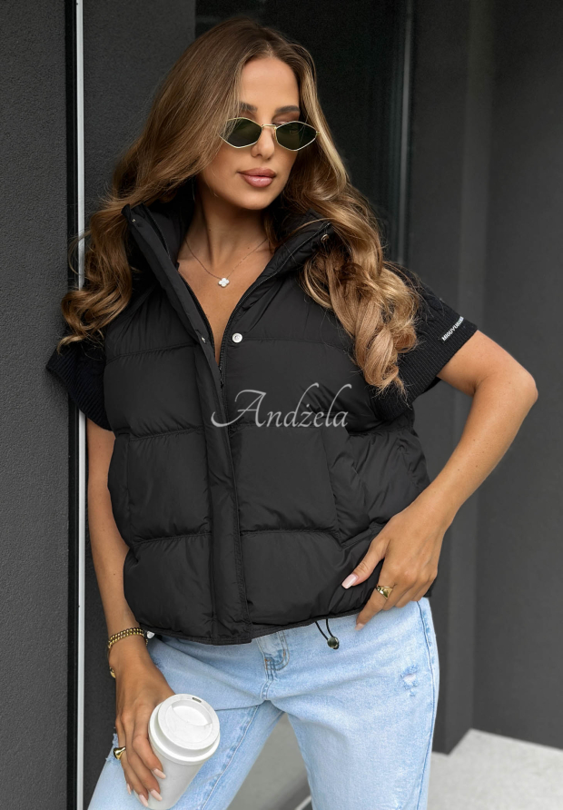 Péřová vesta s pletenými vsadkami Never Leave černá