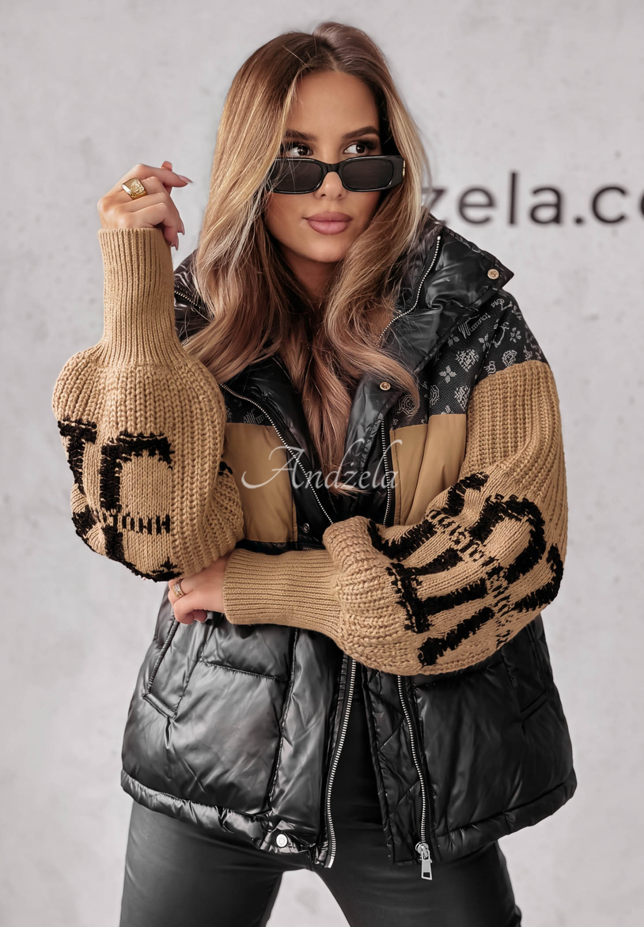 Péřová bunda Cold Hands černo-velbloudí