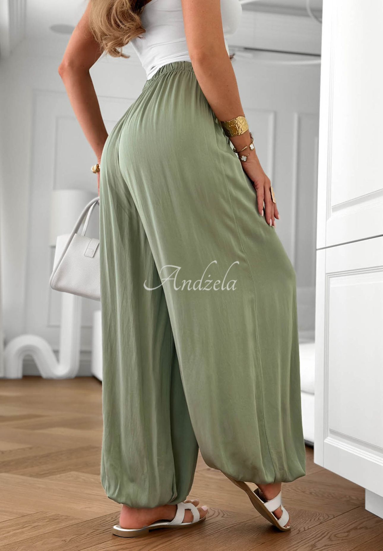 Látkové jogger kalhoty z viskózy Ocean Kiss khaki