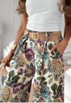 Wiskozowe kwieciste Kalhoty wide leg Blooming Air khaki