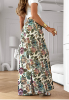 Wiskozowe kwieciste Kalhoty wide leg Blooming Air khaki