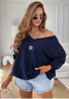 Halenka oversize z dekoltem w serek Easy Living granátová