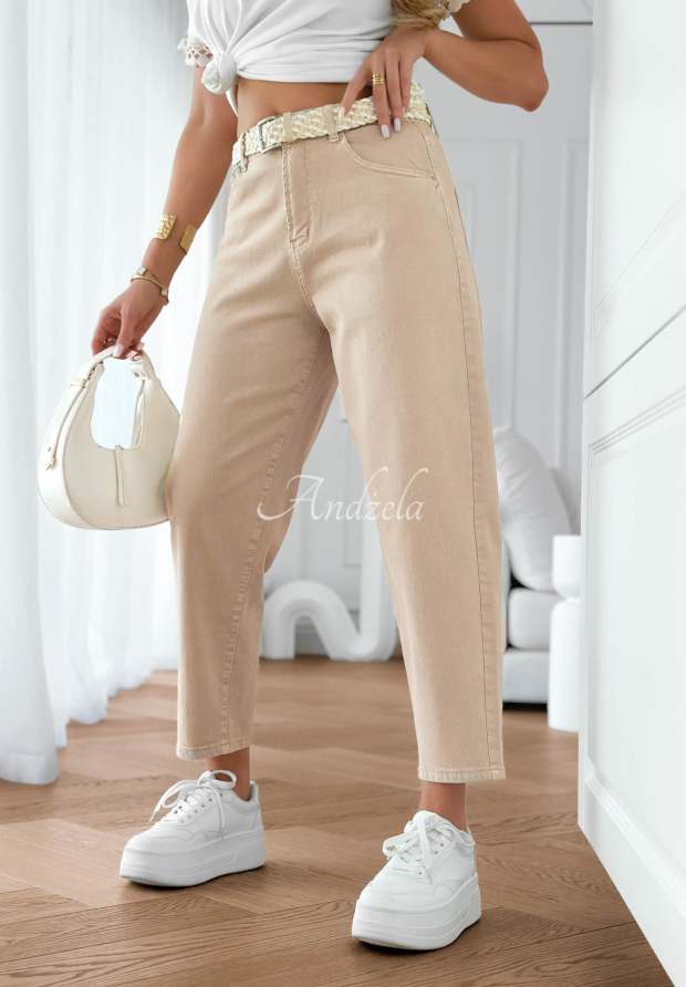 Dž&iacute;ny mom fit s p&aacute;skem Casual Tide b&eacute;žov&eacute;