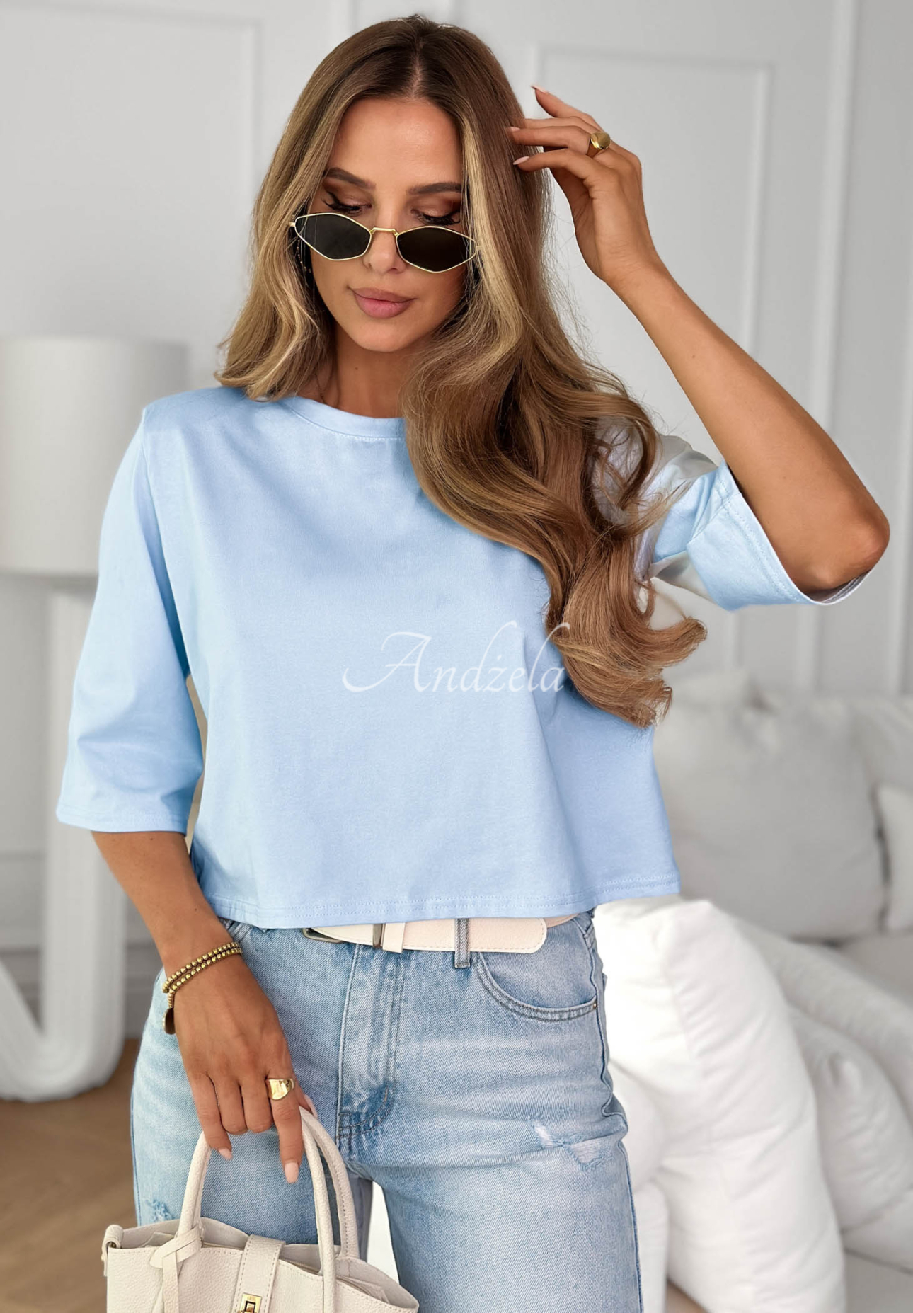 Bavlněné krátké tričko Springtime Babe blankytný
