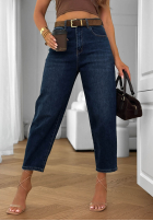 Kalhoty džínové  mom fit z paskiem Denim Dream granátové